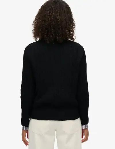 Superdry Brushed Cable Knit Henley Jumper | Black
