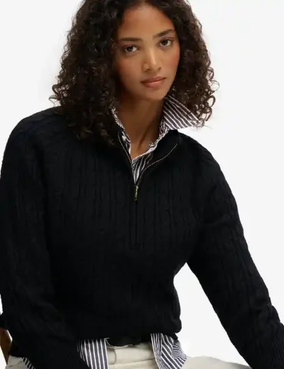 Superdry Brushed Cable Knit Henley Jumper | Black
