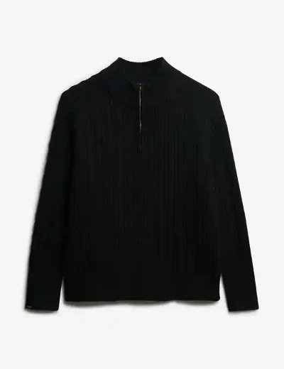 Superdry Brushed Cable Knit Henley Jumper | Black