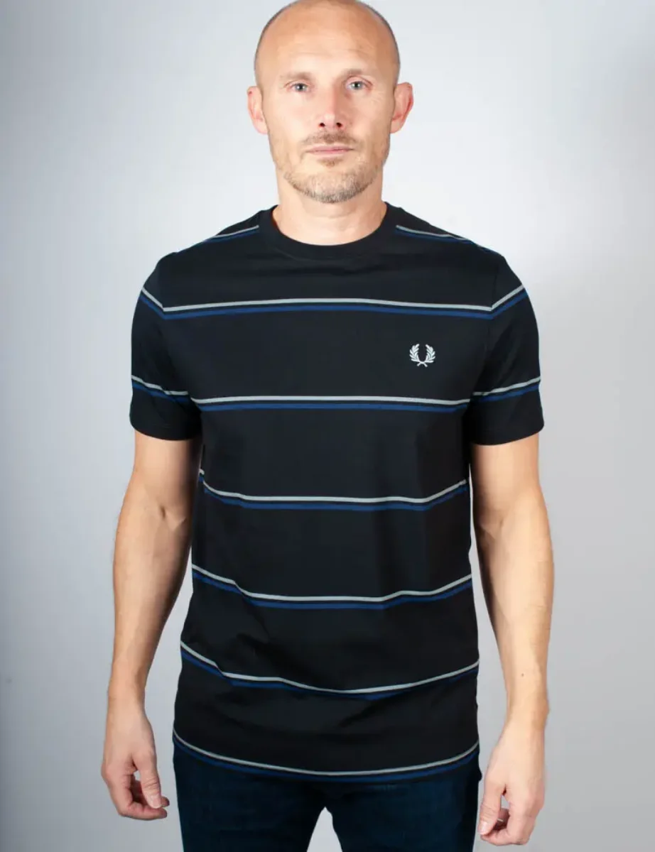 Fred Perry Fine Stripe T-Shirt | Black / Blue