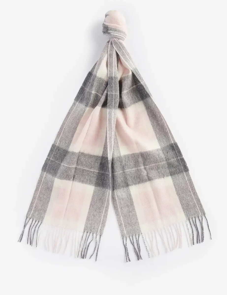 Barbour Tartan Wool and Cashmere Scarf | Pink-Grey Tartan