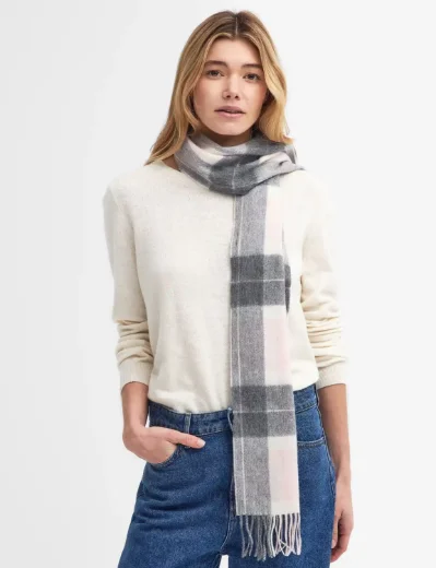 Barbour Tartan Wool and Cashmere Scarf | Pink-Grey Tartan