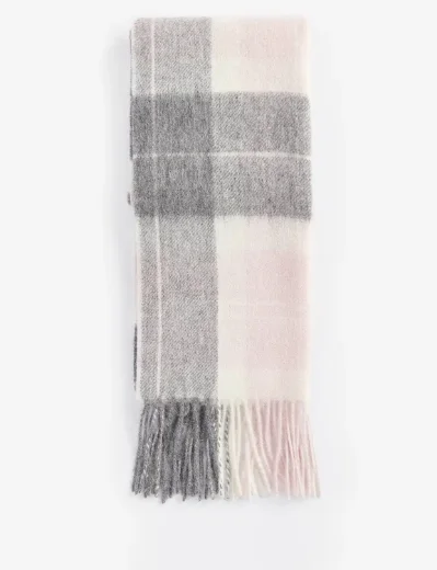 Barbour Tartan Wool and Cashmere Scarf | Pink-Grey Tartan