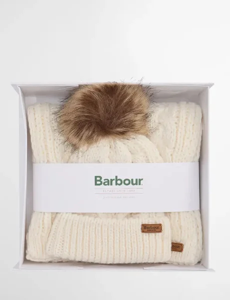 Barbour Women's Penshaw Hat and Scarf Set | Clouds Barbour Women's Penshaw Hat and Scarf Set | Clouds