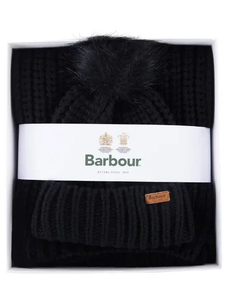 Barbour Womens Saltburn Hat & Scarf Gift Set | Black Barbour Womens Saltburn Hat & Scarf Gift Set | Black