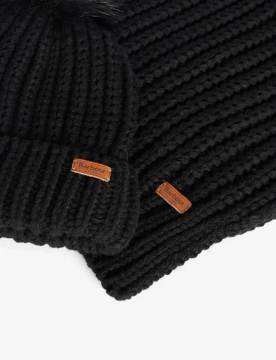 Barbour Womens Saltburn Hat & Scarf Gift Set | Black