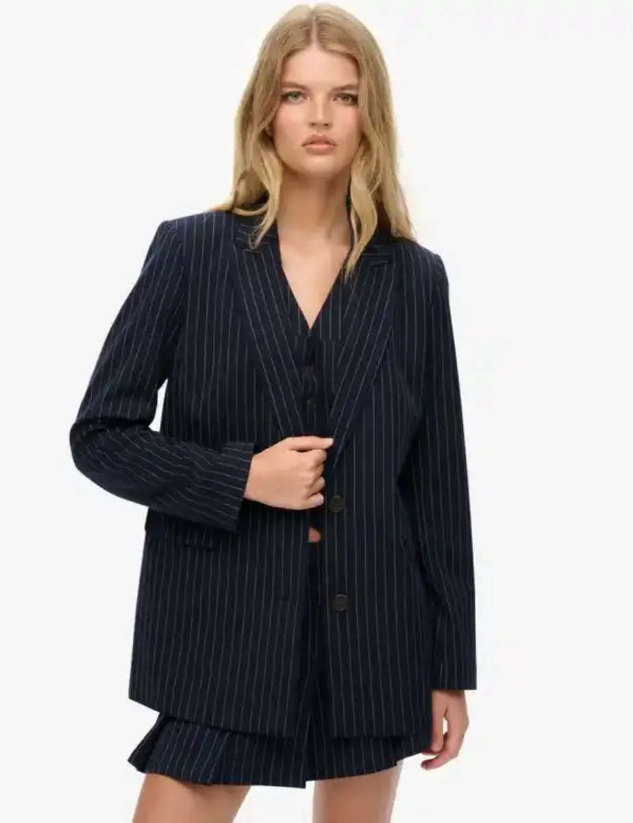 Superdry Pinstripe Boyfriend Blazer | Navy