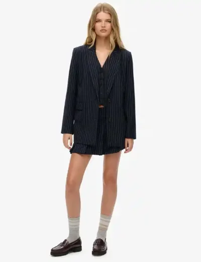 Superdry Pinstripe Boyfriend Blazer | Navy