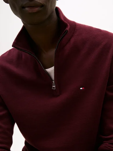 Tommy Hilfiger Essential Cotton Zip Mock | Burgundy