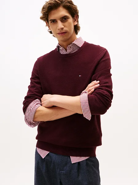 Tommy Hilfiger Essential Structure Crew Neck | Burgundy Tommy Hilfiger Essential Structure Crew Neck | Burgundy