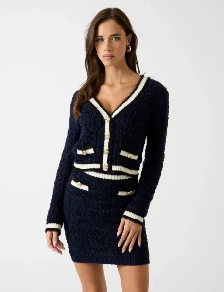 Guess Textured Knit Cardigan | Dark Blue Guess Textured Knit Cardigan | Dark Blue