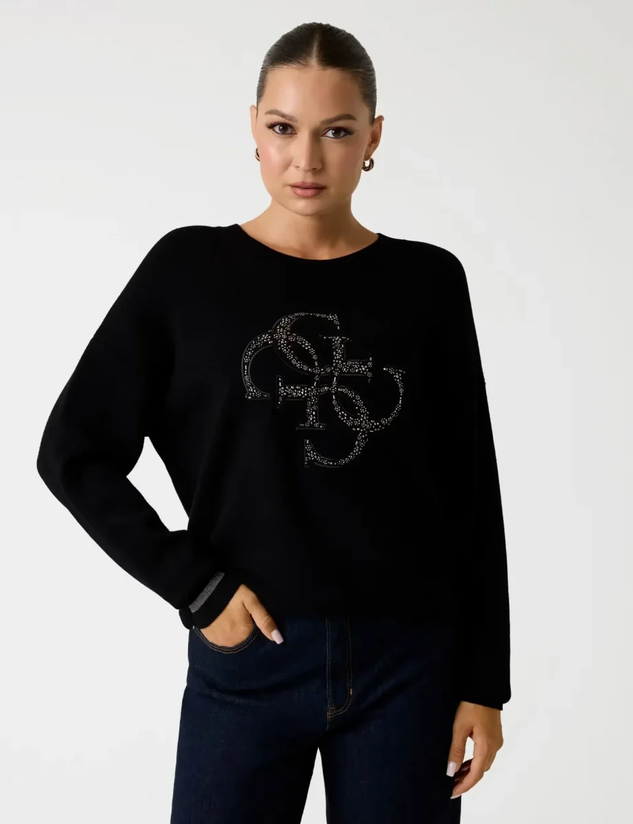 Guess Studded Logo Sweater | Black