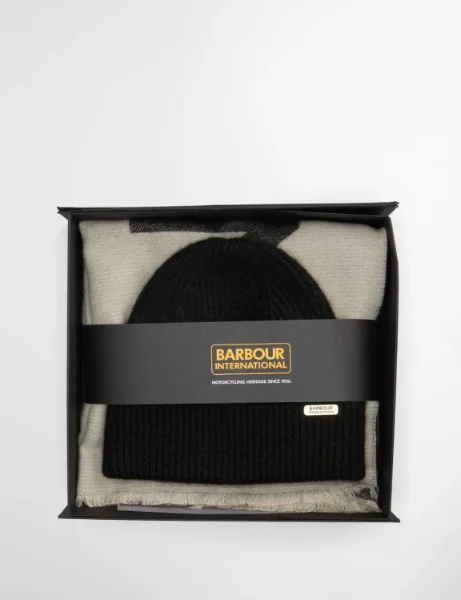 Barbour International Pendle Beanie & Scarf Gift Set | Black Barbour International Pendle Beanie & Scarf Gift Set | Black