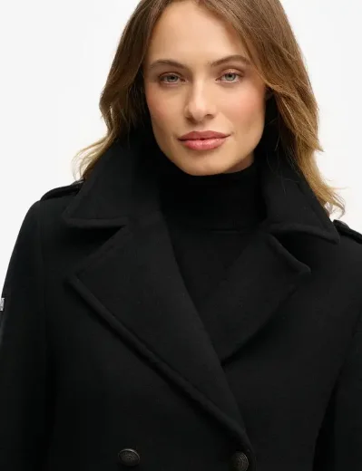 Superdry Womens Double Breasted Wool Blend Coat | Black