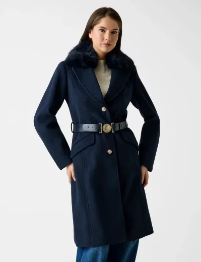 Guess Patrice Wool-blend belted coat | Dark Blue