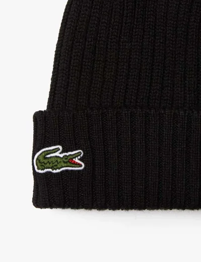Lacoste Rib Knit Wool Beanie | Black