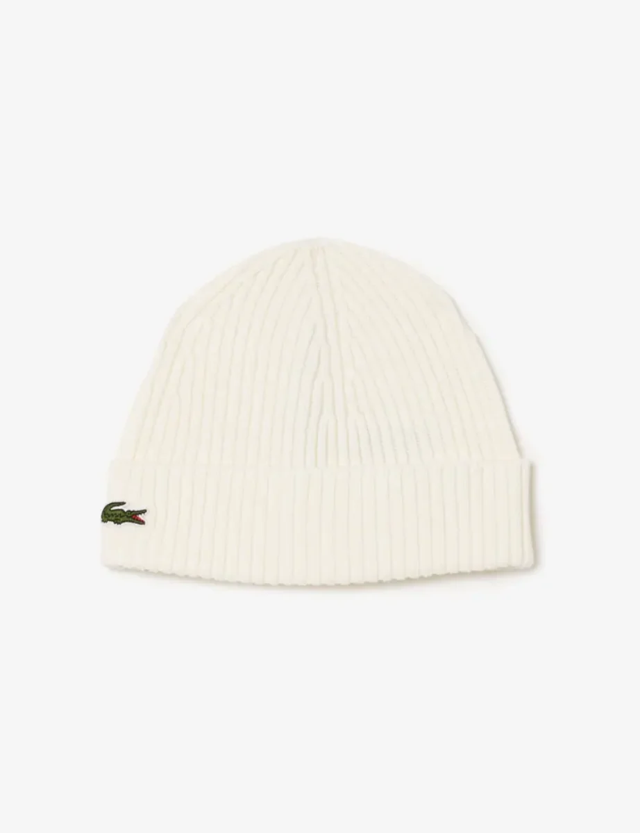 Lacoste Rib Knit Wool Beanie | Winter White