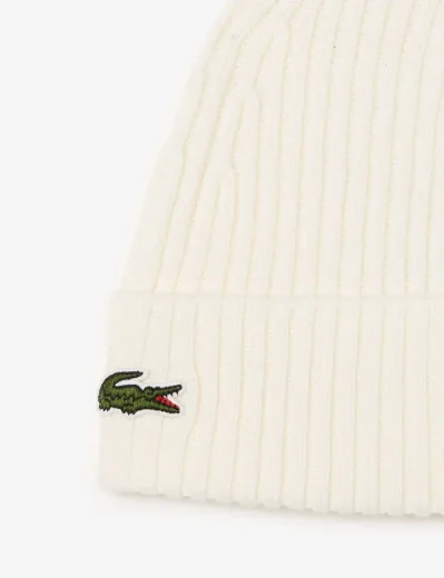 Lacoste Rib Knit Wool Beanie | Winter White