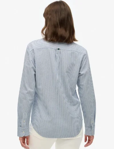 Superdry Slim Oxford Button Down Long Sleeve Shirt | Broker Blue Stripe