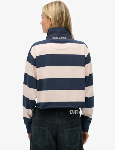 Superdry Essential Cropped Stripe Rugby Shirt | Lauren Navy/Pink Stripe