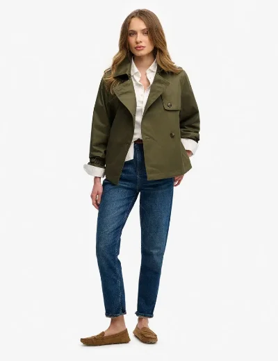 Superdry Short Trench Coat | Dusty Olive Green