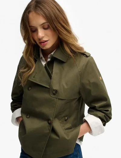 Superdry Short Trench Coat | Dusty Olive Green