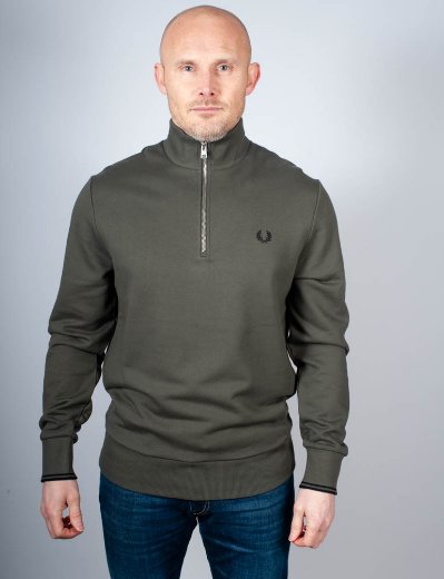 Fred Perry Half Zip Sweatshirt | Field Green / Black