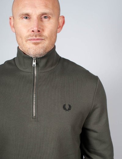 Fred Perry Half Zip Sweatshirt | Field Green / Black