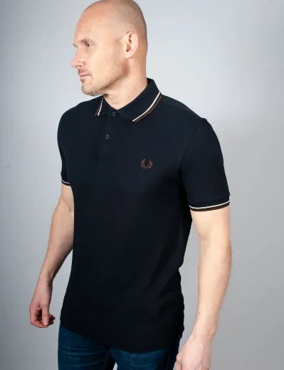 Fred Perry Twin Tipped Polo | Navy /Warm Oat/Burnt Tobacco 