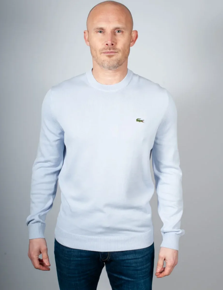 Lacoste Monochrome Crew Neck Cotton Sweater | Light Blue
