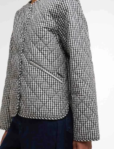Barbour Womens Cashel Gingham Collarless Quilted Jacket | Navy Gingham/Dark Navy