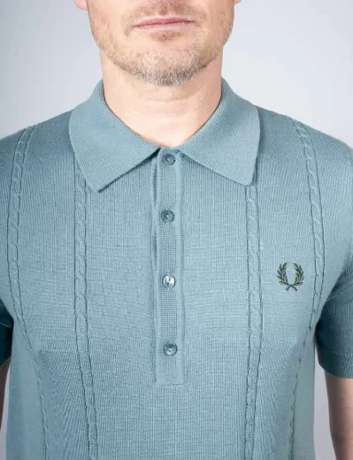 Fred Perry Cable Knit Polo Shirt | Stockport Blue