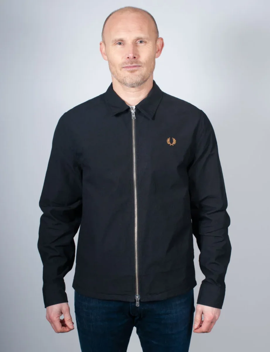 Fred Perry Seersucker Zip Through Overshirt | Black