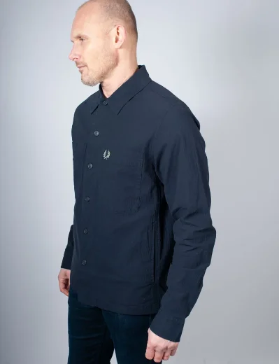 Fred Perry Seersucker Button-Through Overshirt | Navy