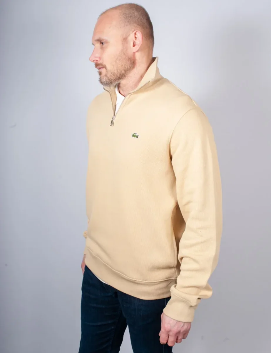 Lacoste Zip-Up High Neck Interlock Sweatshirt | Beige