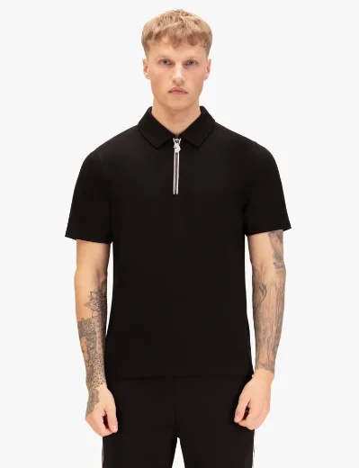 Luke 1977 Opal Zip Neck Polo | Black