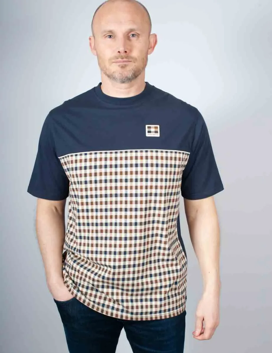 Aquascutum Club Check Panel T-shirt | Navy