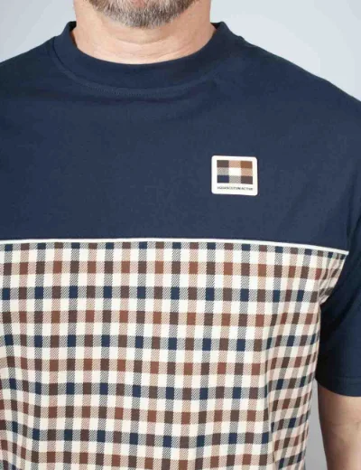 Aquascutum Club Check Panel T-shirt | Navy