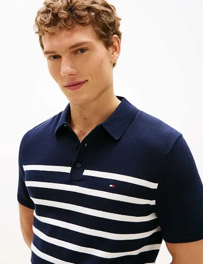 Tommy Hilfiger Regular Fit Fine Knit Polo | Desert Sky/Ivory Petal
