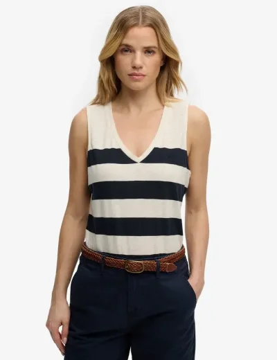 Superdry Studios V-Neckline Vest Top / Navy / Off White
