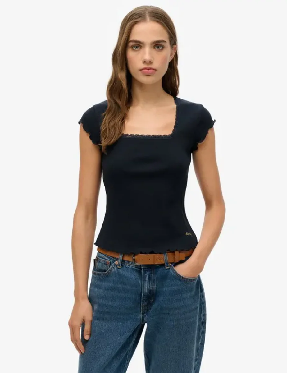 Superdry Essential Square Neck Short Sleeve T-Shirt | Navy