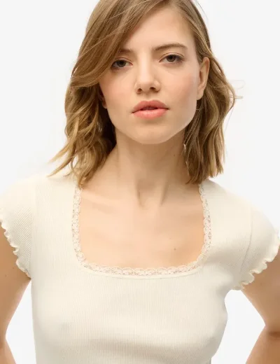 Superdry Essential Square Neck Short Sleeve T-Shirt | Off White