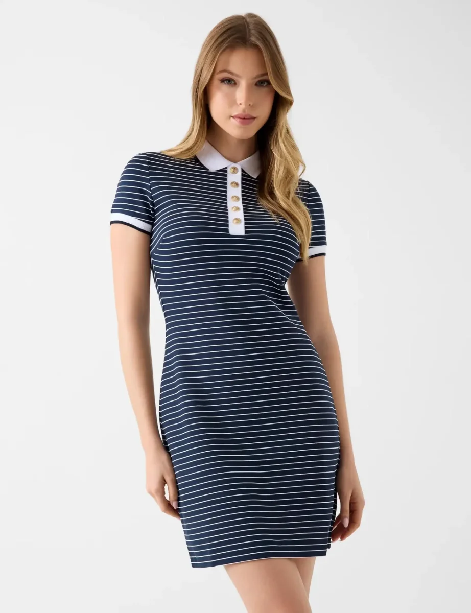 Guess Polo Collar Stripe Dress | Navy\White