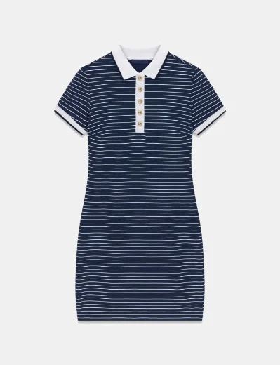 Guess Polo Collar Stripe Dress | Navy\White