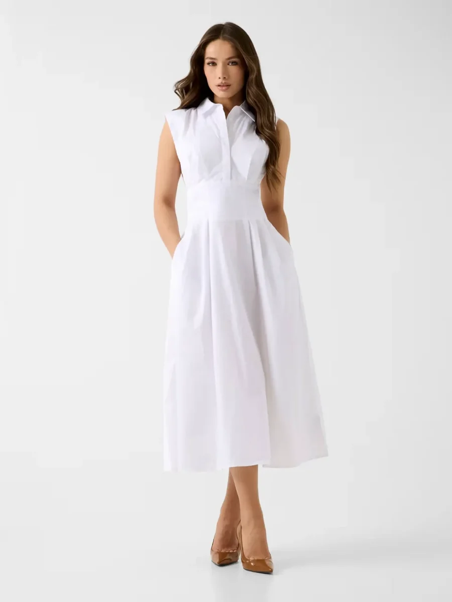 Guess Cherry Cotton Poplin Dress | White
