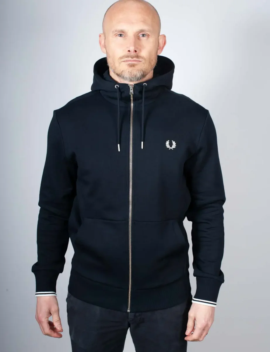 Fred Perry Hooded Zip Through Sweatshirt | Navy