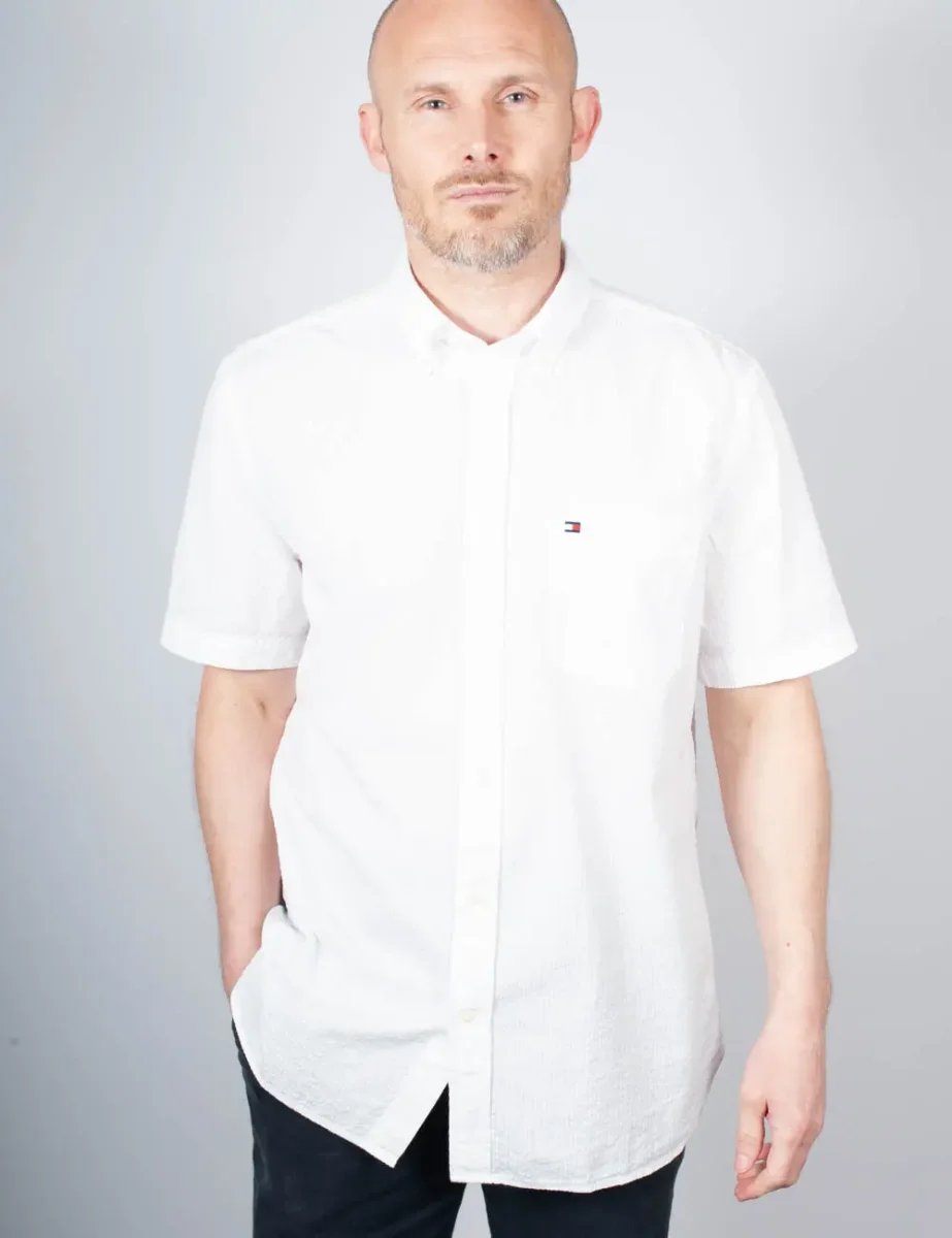 Tommy Hilfiger Seersucker Short Sleeve Shirt | White