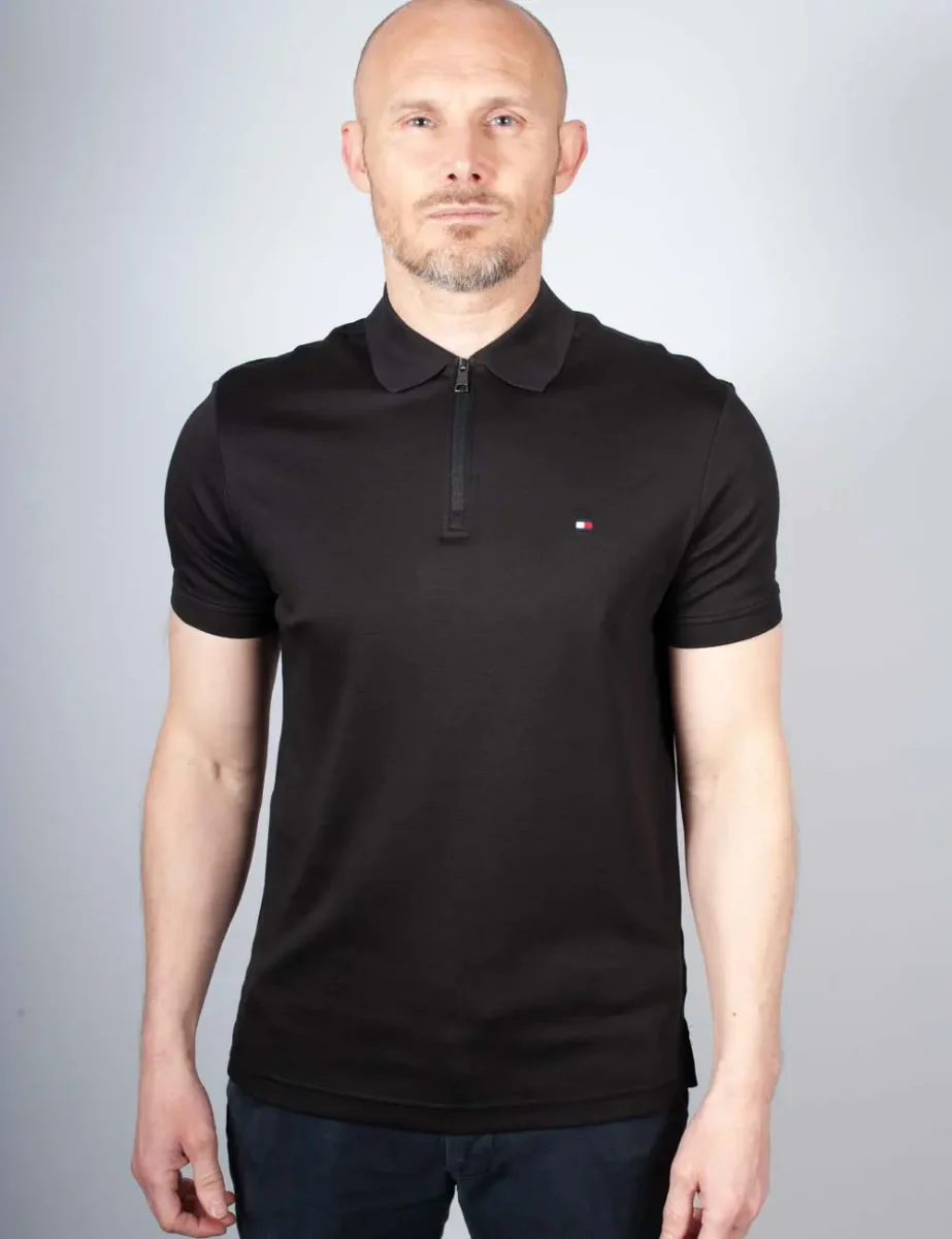 Tommy Hilfiger Interlock Jersey Zip Polo Shirt | Black