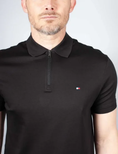 Tommy Hilfiger Interlock Jersey Zip Polo Shirt | Black