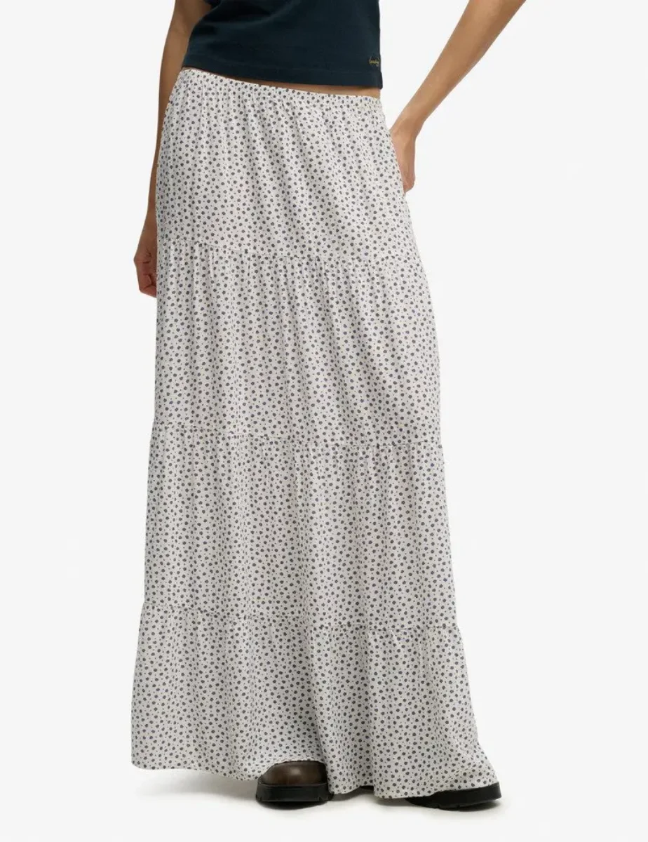 Superdry Woven Tiered Maxi Skirt | White